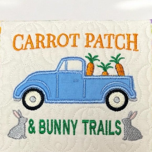 Hand Crafted Mug Rug Coaster Embroidered Cotton Carrot Patch Truck Easter - Picture 6 of 10